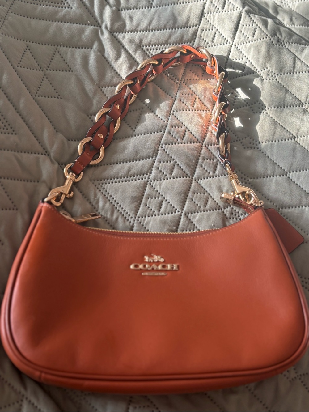 Coach Smooth Leather Shoulder Bag in Chestnut Brown